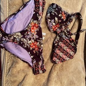 BECCA bikini. Purple with floral print. In great condition. Barely worn.